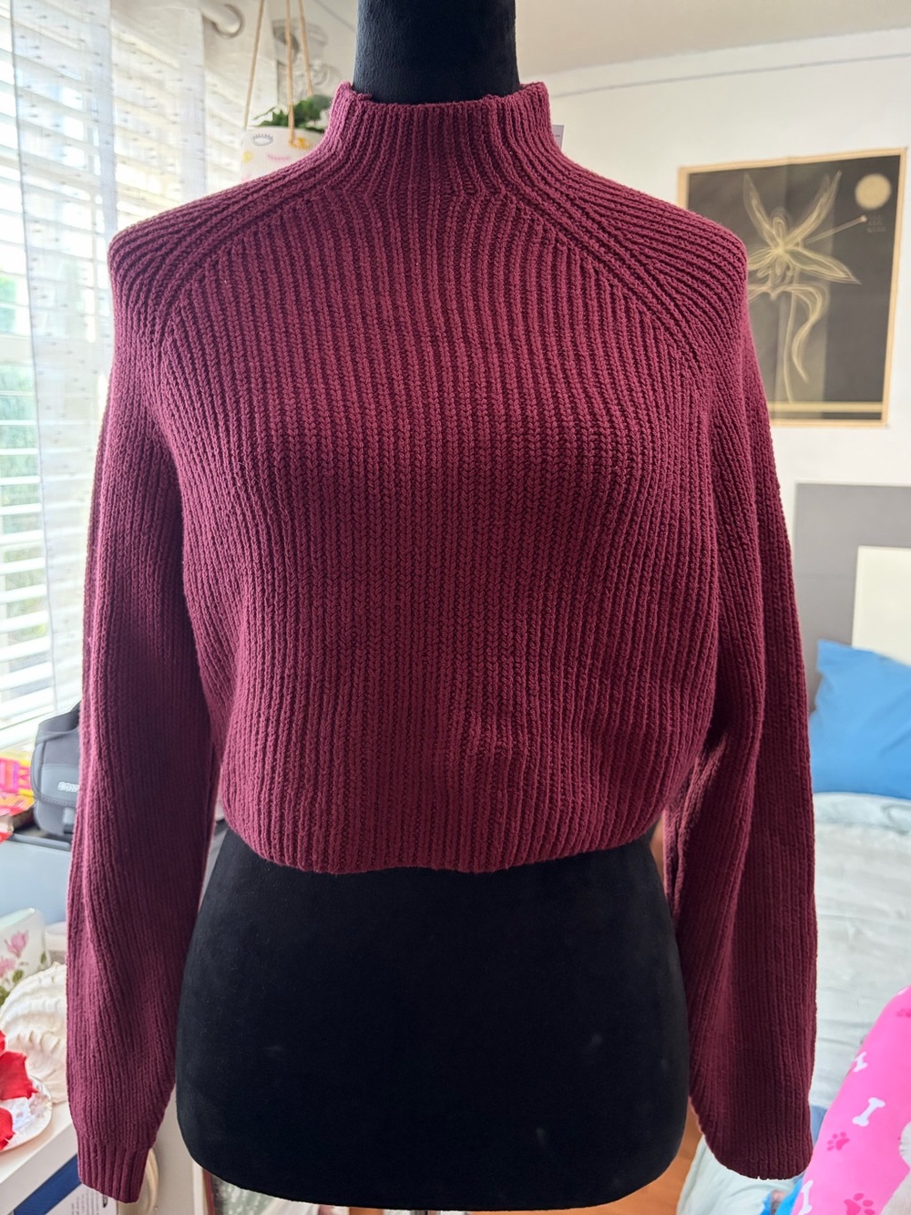 Hollister Ribbed Mock Neck Cropped Sweater - Burgundy